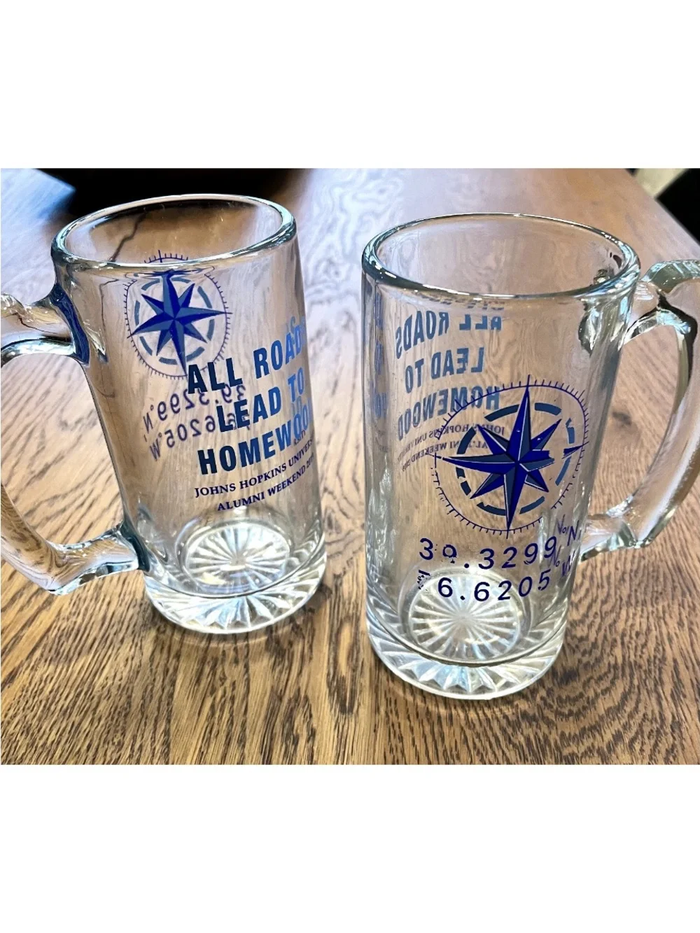 John’s Hopkins University Glass Beer Mug with Blue Compass Home Dining set of 2